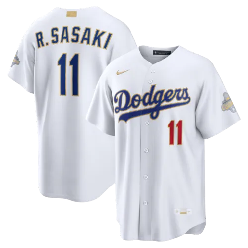 Roki Sasaki Los Angeles Dodgers Nike 2026 Gold Collection Stadium Jersey - White