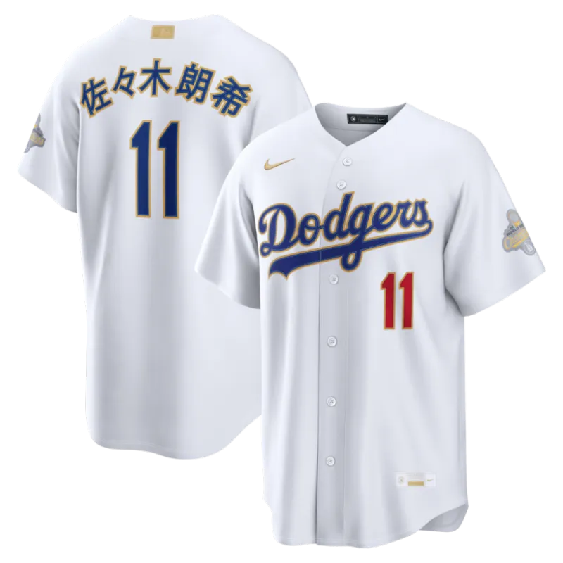 Roki Sasaki Los Angeles Dodgers Nike 2026 Gold Collection Kanji Stadium Jersey – White