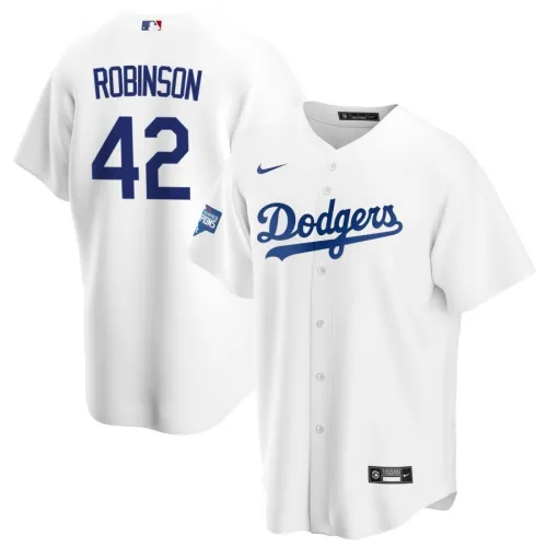 Hommes Los Angeles Dodgers Jackie Robinson #42 Nike White 2020 World Series Champions Home Jersey
