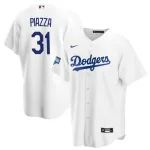 Camisola de jogo em casa dos Los Angeles Dodgers para homem, Mike Piazza #31, Nike, branca, Campeões da World Series de 2020