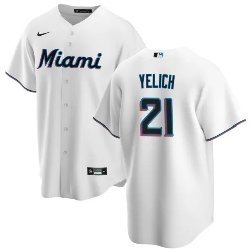 Camisola masculina dos Miami Marlins Christian Yelich #21 Nike White Home 2020
