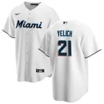 Hommes Miami Marlins Christian Yelich #21 Nike White Home 2020 Jersey