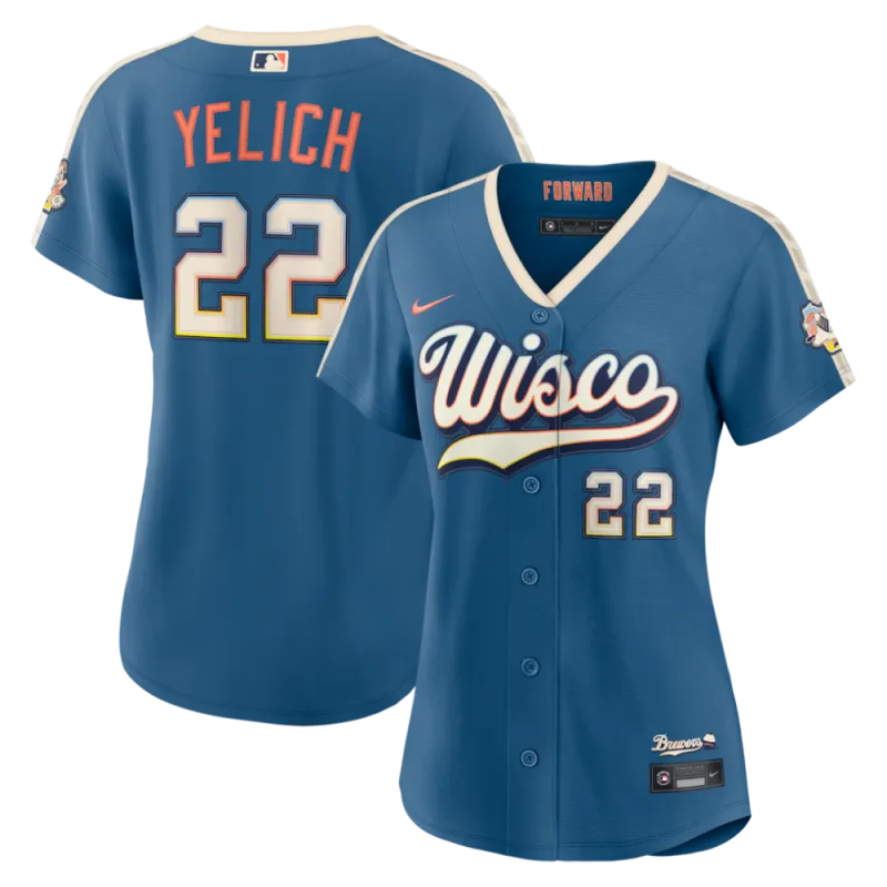 Christian Yelich Milwaukee Brewers Nike Women’s 2026 City Connect Stadium Jersey – Mineral Blue