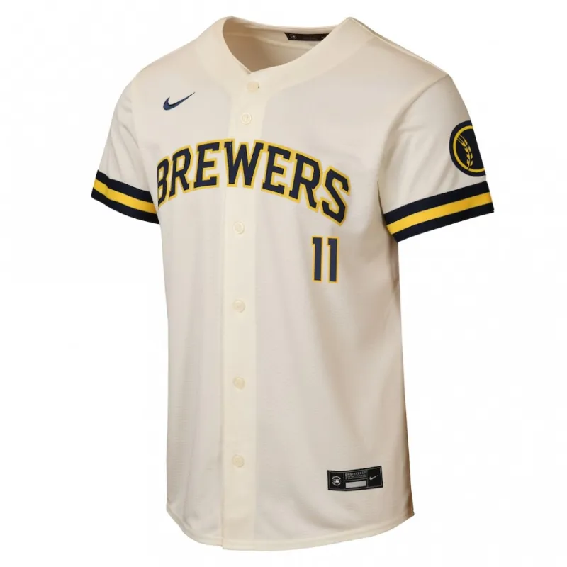 Jackson Chourio Milwaukee Brewers Nike Youth Home Stadium Jersey – Cream