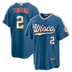 Camisa de jogo «City Connect Stadium» da Nike de Brice Turang dos Milwaukee Brewers 2026 - Azul Mineral Brice Turang Milwaukee Brewers Nike 2026 City Connect Stadium Jersey – Mineral Blue
