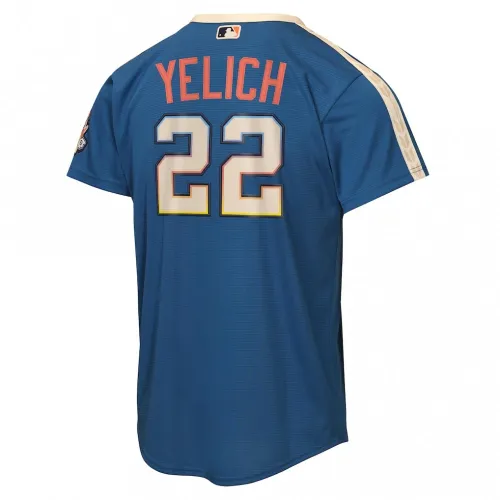 Christian Yelich Milwaukee Brewers Nike Youth 2026 City Connect Stadium Jersey – Mineral Blue