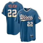 Christian Yelich, Milwaukee Brewers, Nike 2026 City Connect Stadion-Trikot – Mineralblau Christian Yelich, Milwaukee Brewers, Nike 2026 City Connect Stadion-Trikot – Mineralblau