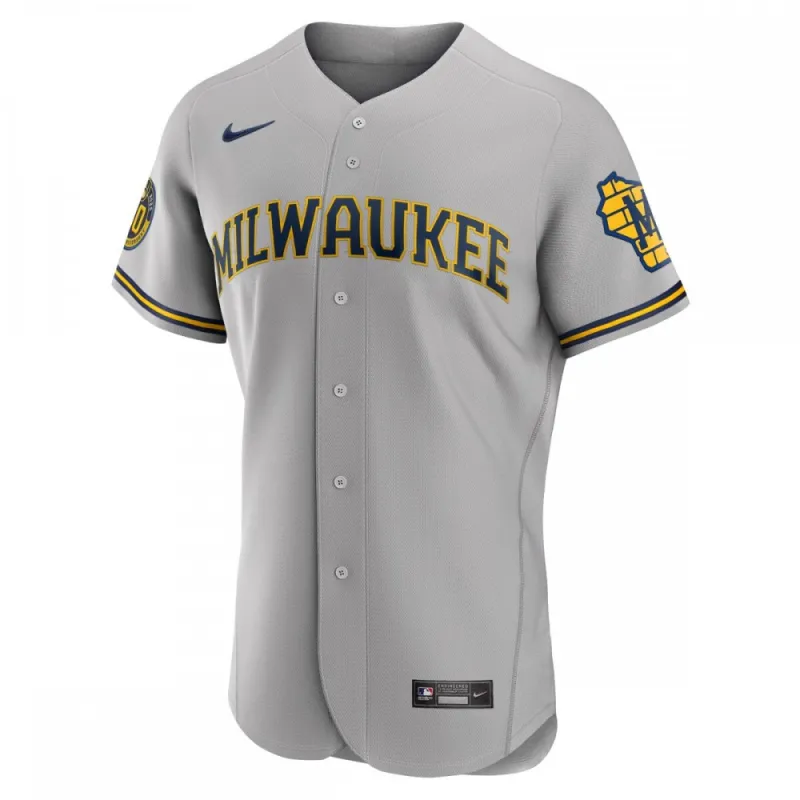 Christian Yelich Milwaukee Brewers Nike Road Authentic Player Jersey – Gray