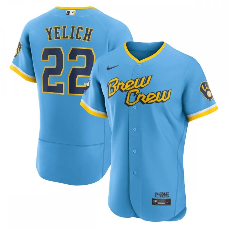Christian Yelich Milwaukee Brewers Nike 2022 City Connect Authentic Player Jersey – Powder Blue