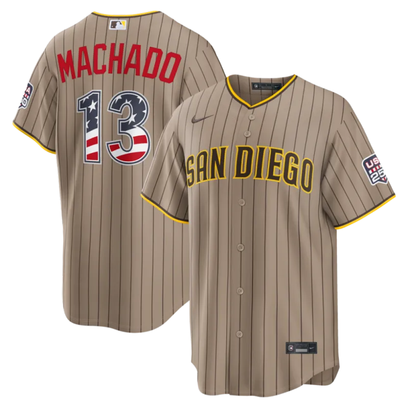 Manny Machado San Diego Padres Nike USA 250 Fourth of July Alternate Stadium Jersey – Sand