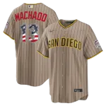 Camisa alternativa de estádio «250» do 4 de julho de Manny Machado dos San Diego Padres, Nike EUA - Areia Manny Machado San Diego Padres Nike USA 250 Fourth of July Alternate Stadium Jersey – Sand