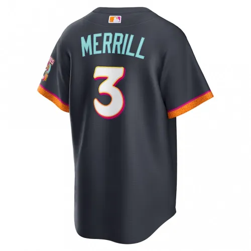 Camisa de jogo do Jackson Merrill dos San Diego Padres da Nike 2026 City Connect Stadium – Obsidian