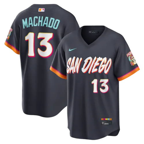 Camisa de jogo «City Connect Stadium» da Nike de Manny Machado dos San Diego Padres 2026 - Obsidian