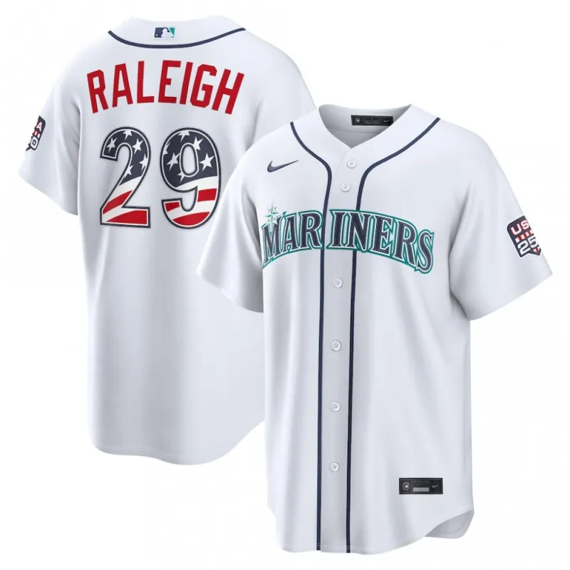 Cal Raleigh Seattle Mariners Nike USA 250 Fourth of July Home Stadium Jersey – White
