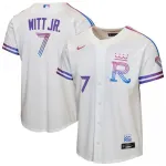 Camisola Nike City Connect Stadium 2026 para jovens dos Kansas City Royals, de Bobby Witt Jr. - Branca