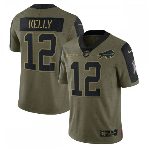 Jim Kelly Buffalo Bills Nike 2021 Salute To Service Limited-editie shirt voor gepensioneerde spelers - Olijfgroen