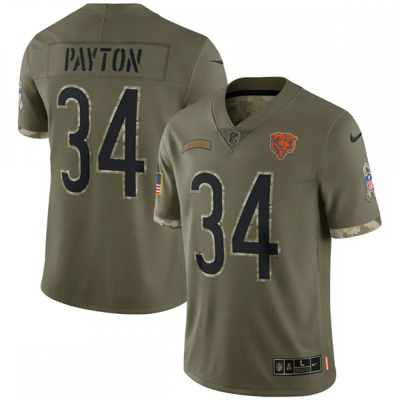 Walter Payton Chicago Bears 2022 Salute To Service Retired Player Limited Jersey – Olive