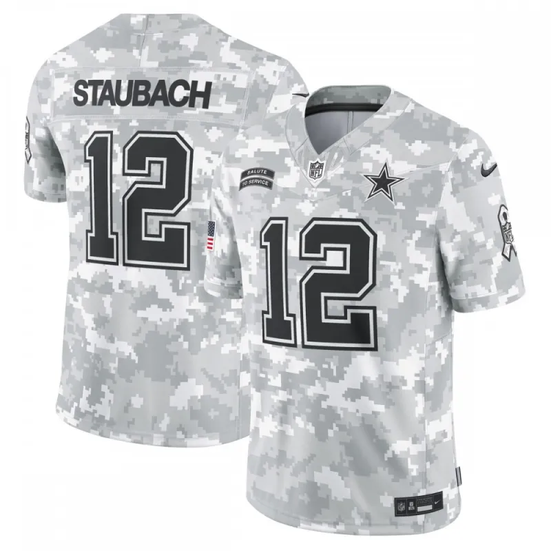 Roger Staubach Dallas Cowboys Nike 2024 Salute to Service Retired Player Limited Jersey – Arctic Camo