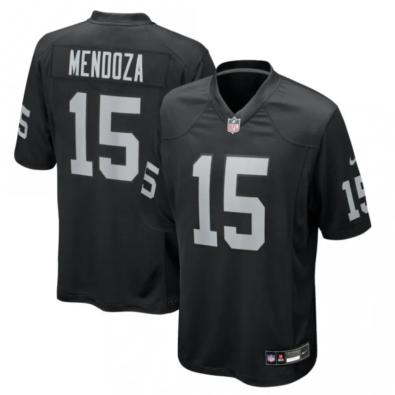 Maillot de match officiel des Raiders de Las Vegas, Fernando Mendoza, Nike, noir, sélection n° 1 au premier tour de la draft NFL 2026