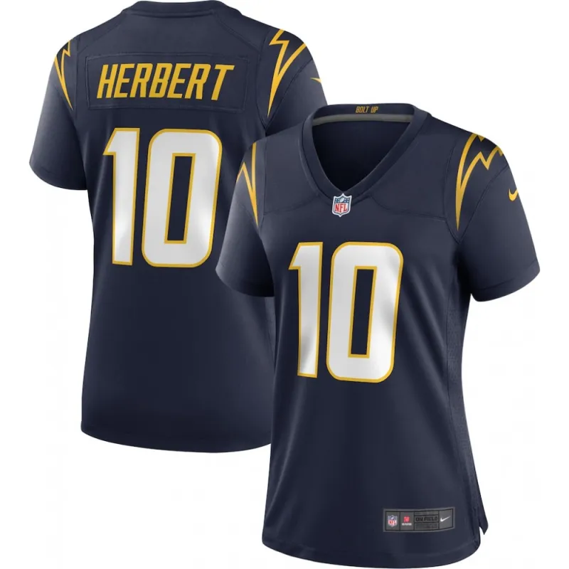 Camisa alternativa de jogo da Nike para mulher do Justin Herbert dos Los Angeles Chargers – Azul-marinho