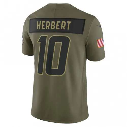 Justin Herbert Los Angeles Chargers Nike 2025 Salute to Service Limited Jersey – Olive