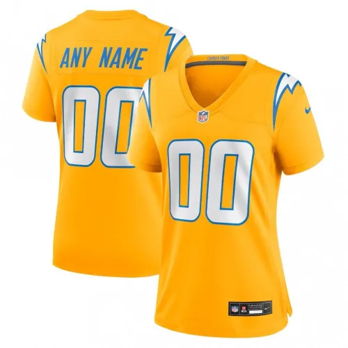 Camisa de jogo personalizada «Charger Power» alternativa da Nike para mulher dos Los Angeles Chargers - Dourada
