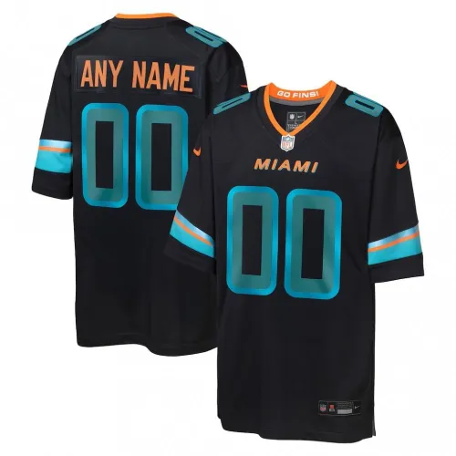 Maglia da gioco personalizzata Nike Pitch Blue per ragazzi dei Miami Dolphins, collezione Rivalries 2025