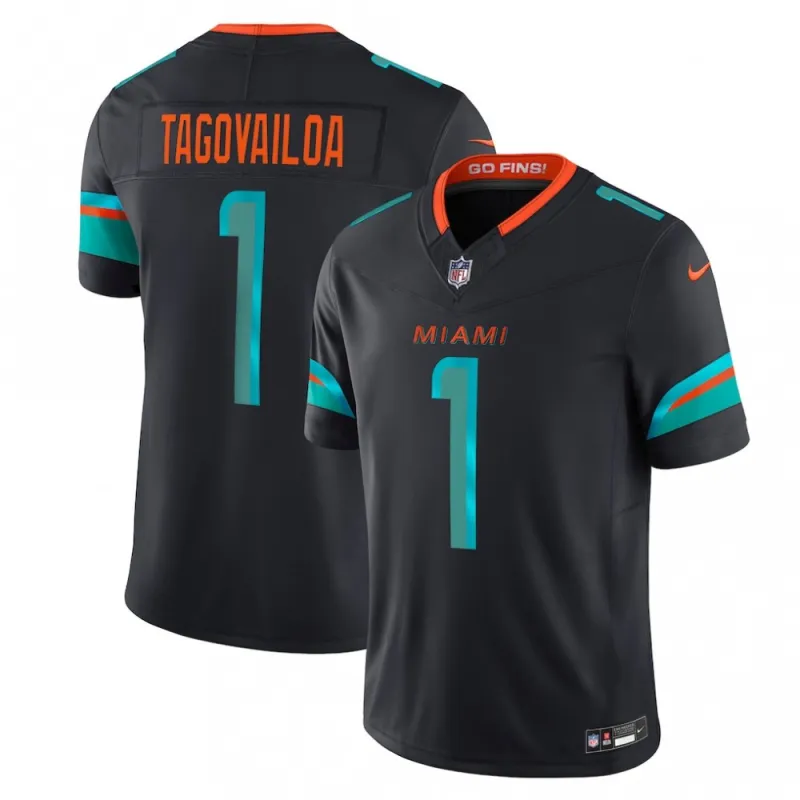 Camisa limitada da coleção «Rivalries» 2025 da Nike dos Miami Dolphins, de Tua Tagovailoa – Azul Pitch