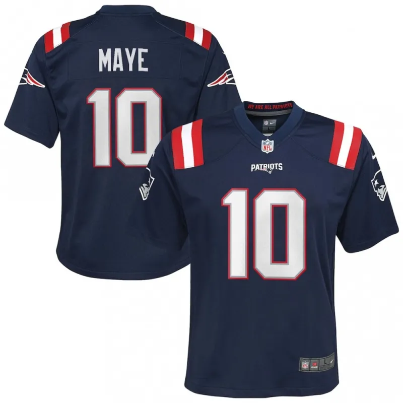 Drake Maye New England Patriots Nike Youth Game Jersey – Navy