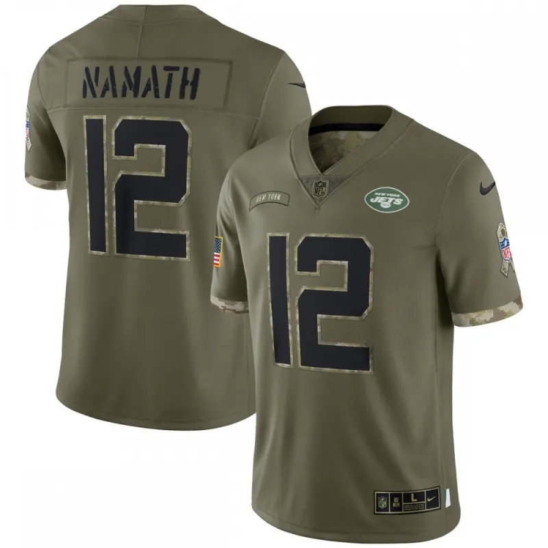 Joe Namath New York Jets 2022 Salute To Service Retired Player Limited Jersey – Olive