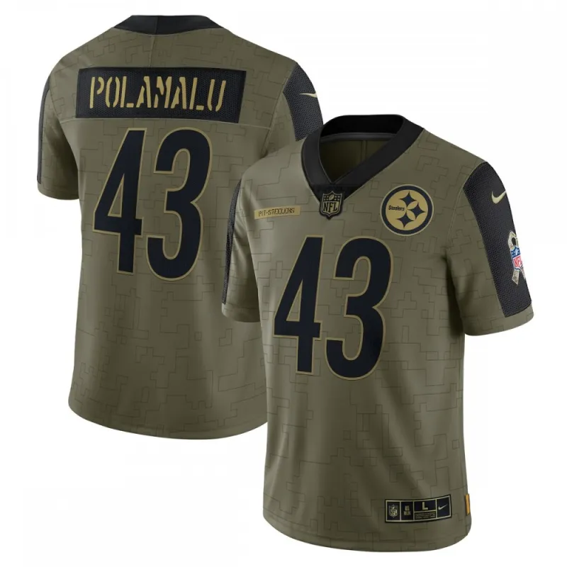 Troy Polamalu Pittsburgh Steelers Nike 2021 Salute To Service Retired Player Limited Jersey – Olive