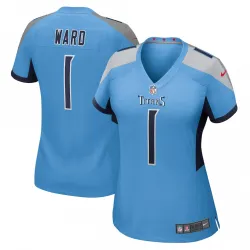 Cameron Ward Tennessee Titans Nike Women's 2025 NFL Draft First Round Pick Game Jersey - Light Blue - product photo Maillot de match Nike pour femme Cameron Ward des Tennessee Titans, sélectionné au premier tour de la draft NFL 2025 - Bleu clair