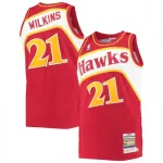 Maillot de joueur Mitchell & Ness « Throwback » rouge des Atlanta Hawks pour homme, modèle Dominique Wilkins #21, collection Hardwood Classics, saison 86-87, taille 86 Men’s Atlanta Hawks Dominique Wilkins #21 Throwback Mitchell & Ness Red 86-87 Hardwood Classics Player Jersey