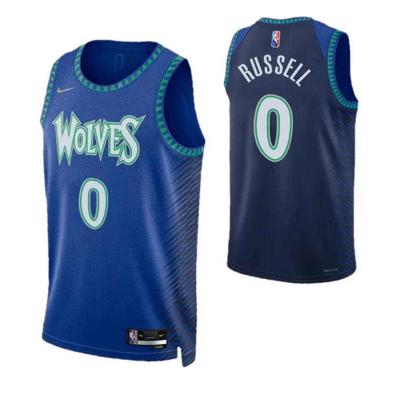 Camisa Swingman da NBA dos Minnesota Timberwolves para homem, D’Angelo Russell #0, Nike, azul, 2021/22 – Edição City