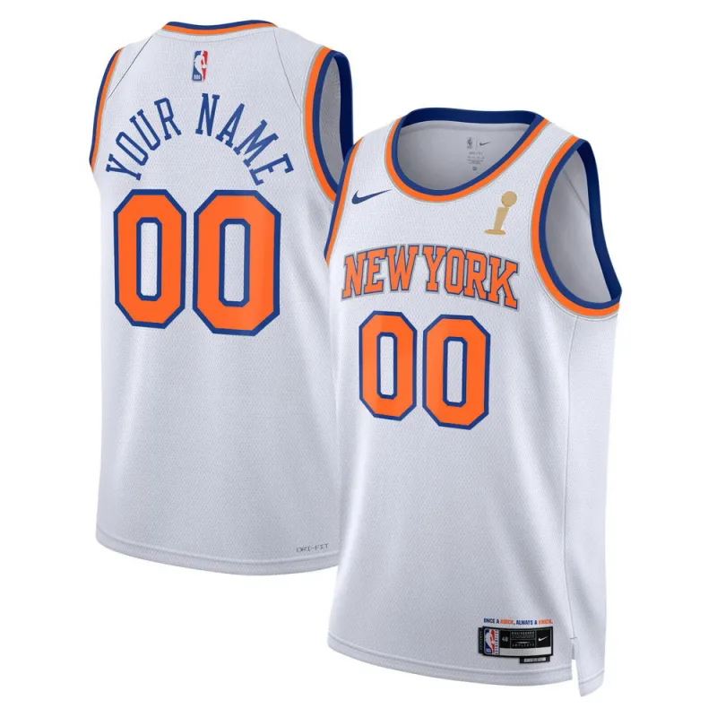 Maglia personalizzata Nike Swingman dei New York Knicks, bianca, modello Champions 2026 – Edizione Association