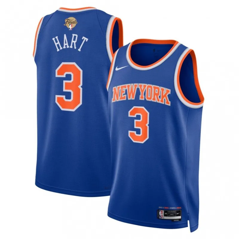 Camisola Swingman azul da Nike de Josh Hart dos New York Knicks com emblema das Finais da NBA de 2026 – Edição Icon
