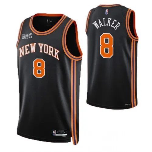 Camiseta Swingman de la NBA de los New York Knicks para hombre, modelo Kemba Walker #8 de Nike, color negro, temporada 2021/22 - Edición City