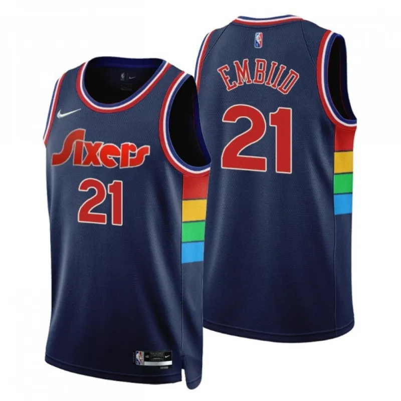 Men’s Philadelphia 76ers Joel Embiid #21 Nike Navy 2021/22 Swingman NBA Jersey – City Edition