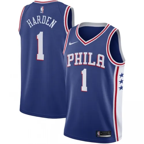 Maglia Swingman da uomo dei Philadelphia 76ers con James Harden #1 Nike Royal 2021/22 - Icon Edition