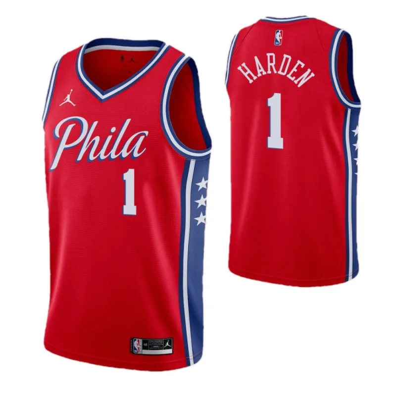 Men’s Philadelphia 76ers James Harden #1 Jordan Red Swingman Jersey – Icon Edition