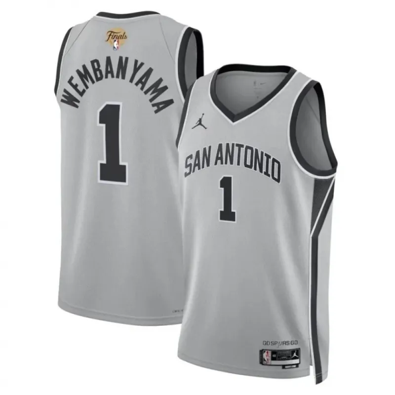 Camisola Swingman unissexo prateada da Jordan Brand do Victor Wembanyama dos San Antonio Spurs com emblema das Finais da NBA de 2026 – Edição Statement