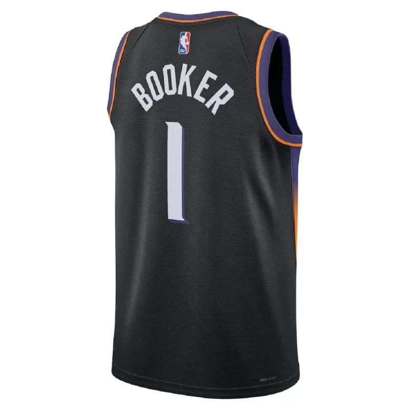 Unisex Phoenix Suns Devin Booker #1 Black Swingman Jersey – Statement Edition