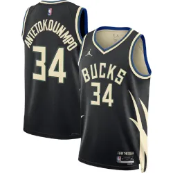 Unisex Milwaukee Bucks Giannis Antetokounmpo #34 Black Swingman Jersey - Statement Edition - product photo Unisex Milwaukee Bucks Giannis Antetokounmpo #34 zwart Swingman-shirt – Statement Edition