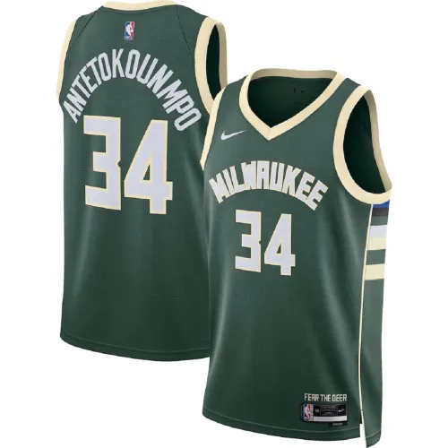 Camisola Swingman unissexo dos Milwaukee Bucks, Giannis Antetokounmpo, modelo #34, cor verde caçador - Edição Icon