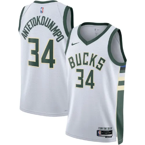 Camisola Swingman Unisexo dos Milwaukee Bucks, Giannis Antetokounmpo, #34, Branca - Edição Association