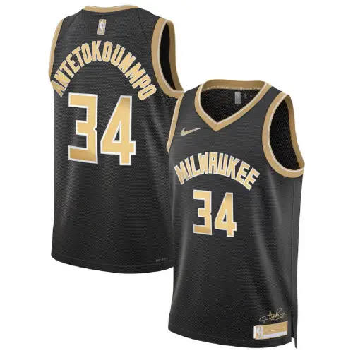 Unisex-Trikot der Milwaukee Bucks mit Giannis Antetokounmpo, Modell #34, schwarz, aus der Select Series, Swingman-Trikot