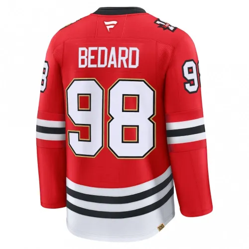 Camiseta de jugador premium del centenario de Connor Bedard de los Chicago Blackhawks – Roja