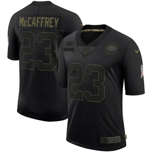 Camisa Nike preta de Christian McCaffrey dos San Francisco 49ers, edição limitada «Salute To Service»