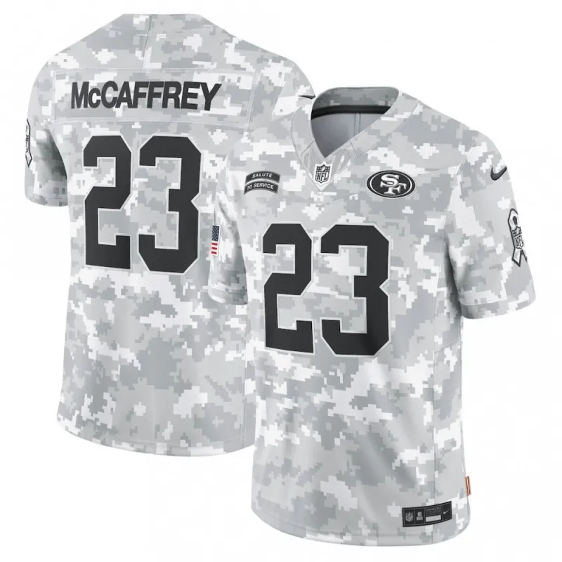 Christian McCaffrey San Francisco 49ers Nike 2024 Salute to Service Limited Jersey – Arctic Camo