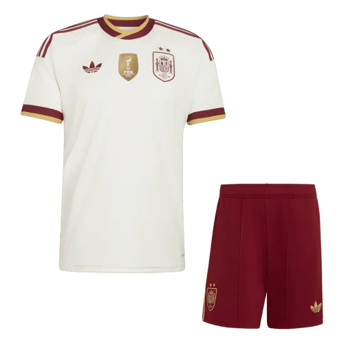 Maillot enfant « Champion » de l'Espagne pour la Coupe du monde 2026, modèle « Two Stars » (à l'extérieur)
